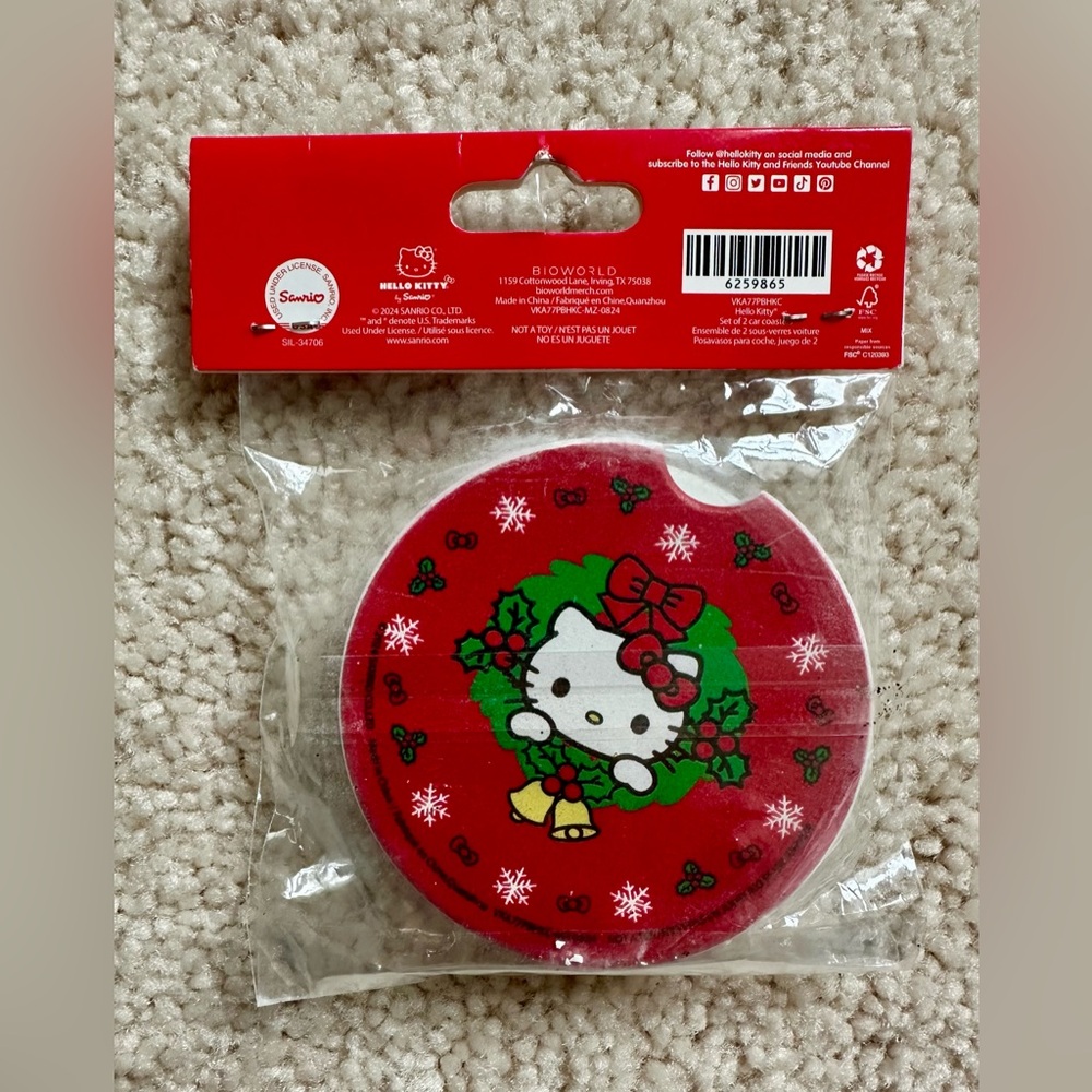 Hello Kitty Car Coasters - Winter Holiday Christmas Theme - Car Accessories - Picture 2 of 5